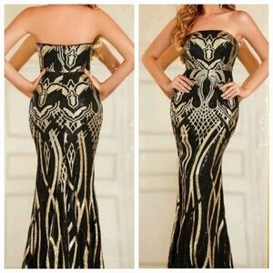 MULTICOLOR PARTY BAROQUE,  STRAPLESS,  SEQUIN, MERMAID MAXI GOWN